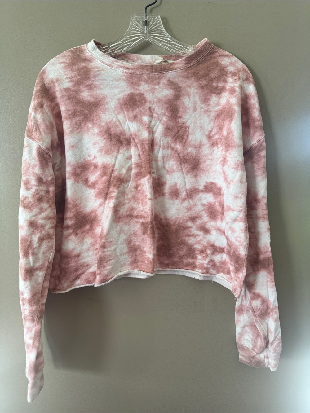 Sky and Sparrow Pink & White Tie-Dye Cropped Crewneck lightweight Sweatshirt